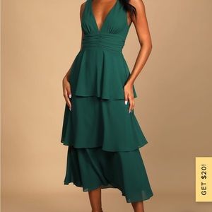 Celebration Time Emerald Green Sleeveless Tiered Midi Dress